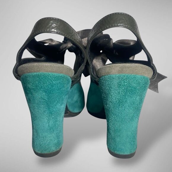 JOHN FLUEVOG Miracles Fatima Open toe Pump Heels Shoes Women Sz 7 Turquoise Grey - Picture 4 of 11